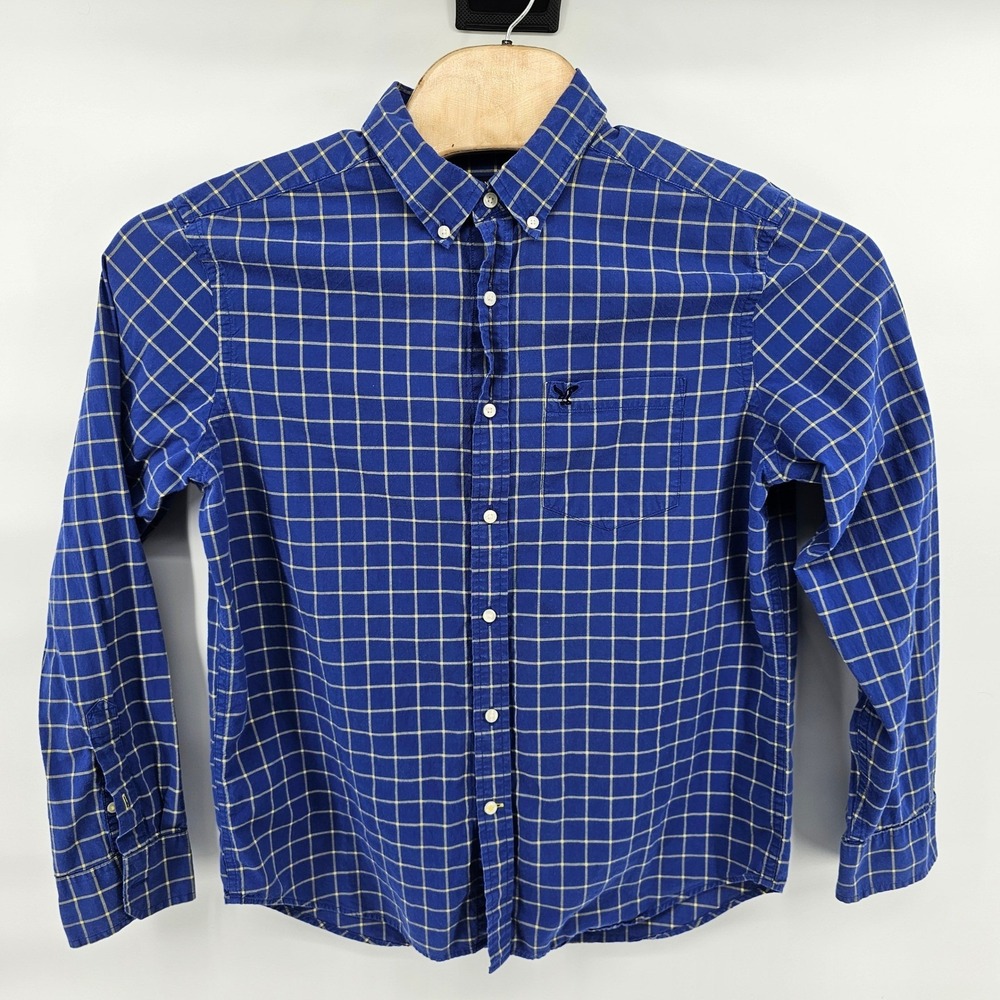American Eagle Button Down Shirt size Large‎ Blue Yellow Plaid Athletic Fit
